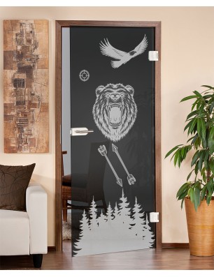 Ganzglastür Wild Life Gelasert Auf Grauglas