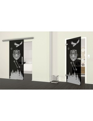 Ganzglastür Wild Life Gelasert Auf Grauglas