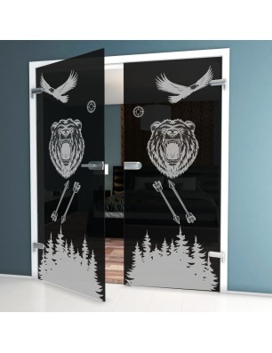 Ganzglastür Wild Life Gelasert Auf Grauglas