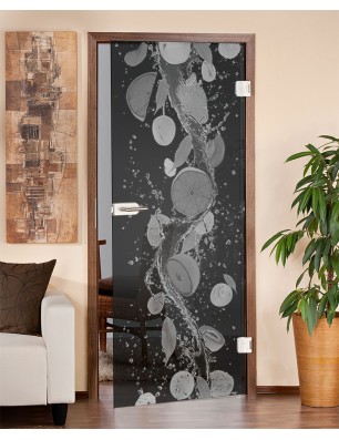 Ganzglastür Fruits 2 Gelasert Auf Grauglas