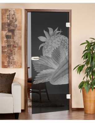 Ganzglastür Erdbeere 2 Gelasert Auf Grauglas