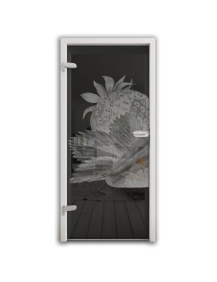 Ganzglastür Erdbeere 2 Gelasert Auf Grauglas