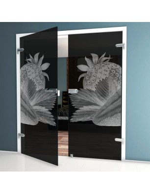 Ganzglastür Erdbeere 2 Gelasert Auf Grauglas