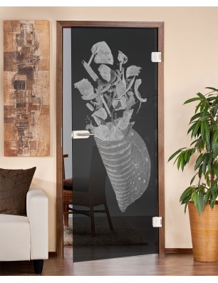 Ganzglastür foodtruck Gelasert Auf Grauglas