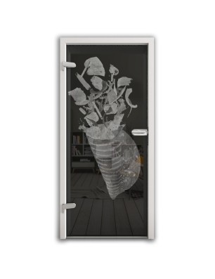 Ganzglastür foodtruck Gelasert Auf Grauglas