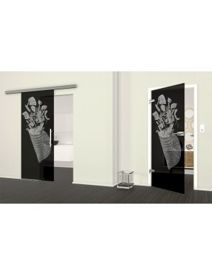 Ganzglastür foodtruck Gelasert Auf Grauglas