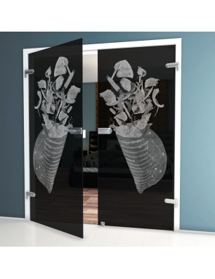 Ganzglastür foodtruck Gelasert Auf Grauglas