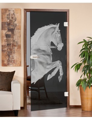 Ganzglastür Pferd Gelasert Auf Grauglas