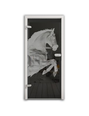 Ganzglastür Pferd Gelasert Auf Grauglas