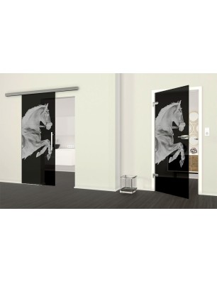 Ganzglastür Pferd Gelasert Auf Grauglas