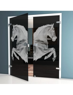 Ganzglastür Pferd Gelasert Auf Grauglas