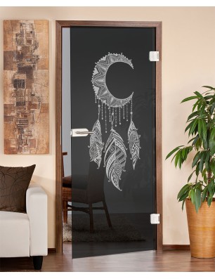 Ganzglastür Dreamcatcher Gelasert Auf Grauglas