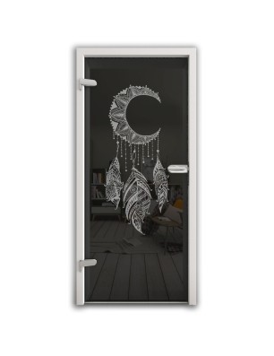 Ganzglastür Dreamcatcher Gelasert Auf Grauglas
