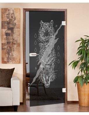 Ganzglastür Lions Gelasert Auf Grauglas