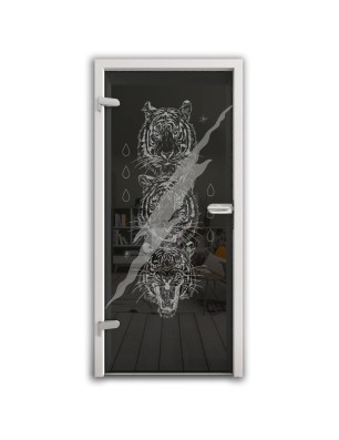Ganzglastür Lions Gelasert Auf Grauglas
