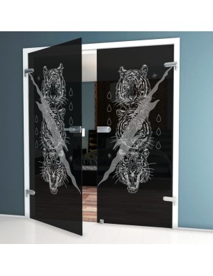 Ganzglastür Lions Gelasert Auf Grauglas