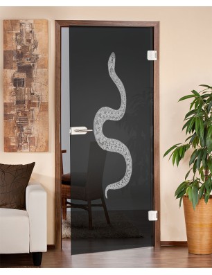 Ganzglastür Snake Gelasert Auf Grauglas