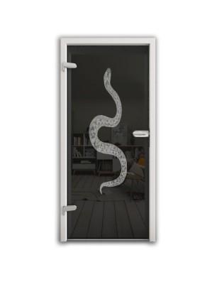 Ganzglastür Snake Gelasert Auf Grauglas