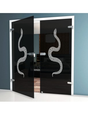 Ganzglastür Snake Gelasert Auf Grauglas