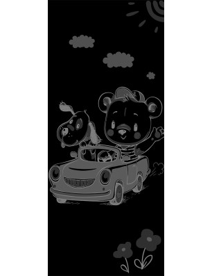 Ganzglastür kids car Gelasert Auf Grauglas