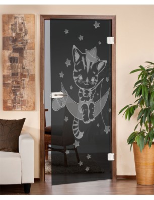 Ganzglastür kids moon Gelasert Auf Grauglas