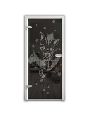 Ganzglastür kids moon Gelasert Auf Grauglas