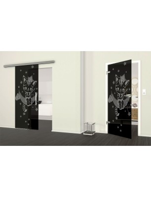 Ganzglastür kids moon Gelasert Auf Grauglas