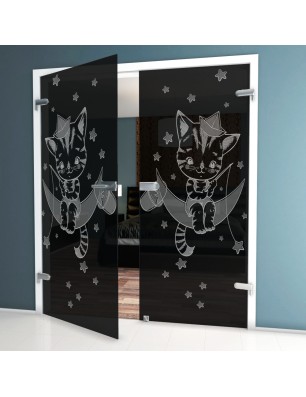 Ganzglastür kids moon Gelasert Auf Grauglas