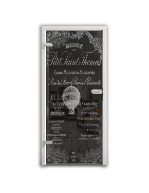 Ganzglastür Vintage Baloon Gelasert Auf Grauglas