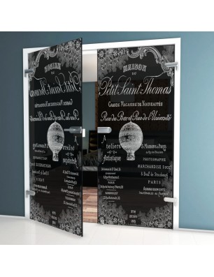 Ganzglastür Vintage Baloon Gelasert Auf Grauglas