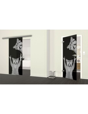 Ganzglastür Waschbären Gelasert Auf Grauglas