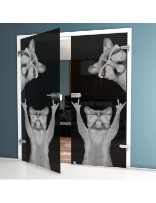 Ganzglastür Waschbären Gelasert Auf Grauglas