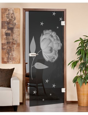 Ganzglastür Blume Gelasert Auf Grauglas