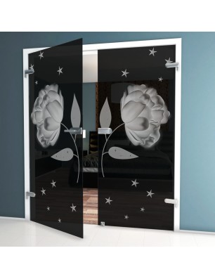 Ganzglastür Blume Gelasert Auf Grauglas