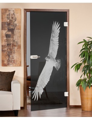 Ganzglastür Adler Gelasert Auf Grauglas