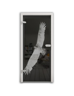 Ganzglastür Adler Gelasert Auf Grauglas