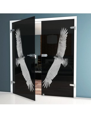 Ganzglastür Adler Gelasert Auf Grauglas