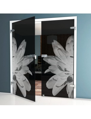 Ganzglastür Blume 2 Gelasert Auf Grauglas