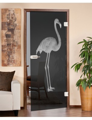 Ganzglastür Flamingo Gelasert Auf Grauglas
