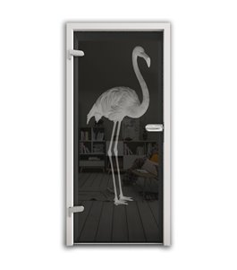 Ganzglastür Flamingo Gelasert Auf Grauglas
