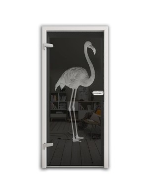 Ganzglastür Flamingo Gelasert Auf Grauglas