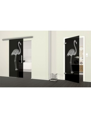 Ganzglastür Flamingo Gelasert Auf Grauglas