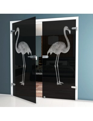 Ganzglastür Flamingo Gelasert Auf Grauglas