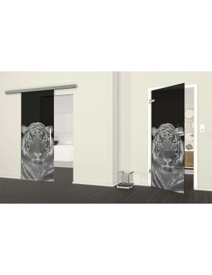 Ganzglastür Tigerkopf Gelasert Auf Grauglas