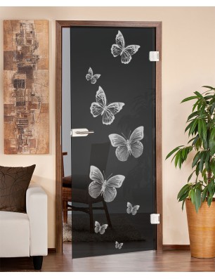 Ganzglastür Schmetterlinge Gelasert Auf Grauglas