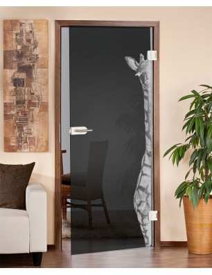 Ganzglastür Giraffe Gelasert Auf Grauglas