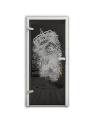 Ganzglastür Lionking Gelasert Auf Grauglas