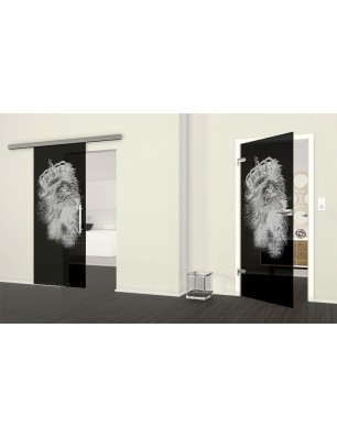 Ganzglastür Lionking Gelasert Auf Grauglas