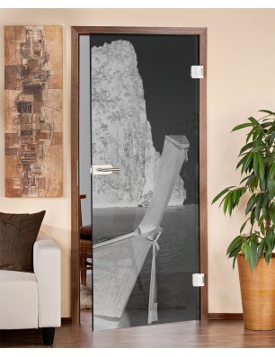 Ganzglastür Phuket Gelasert Auf Grauglas