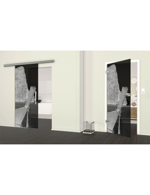 Ganzglastür Phuket Gelasert Auf Grauglas